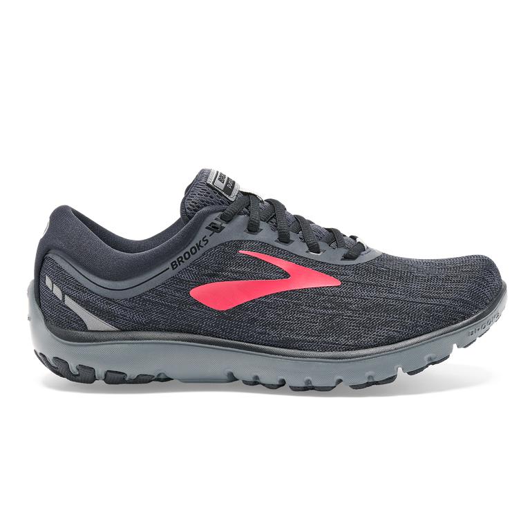 Brooks PureFlow 7 Women's Road Running Shoes - Black/Ebony/grey Charcoal/Red Teaberry (43021-GLFB)